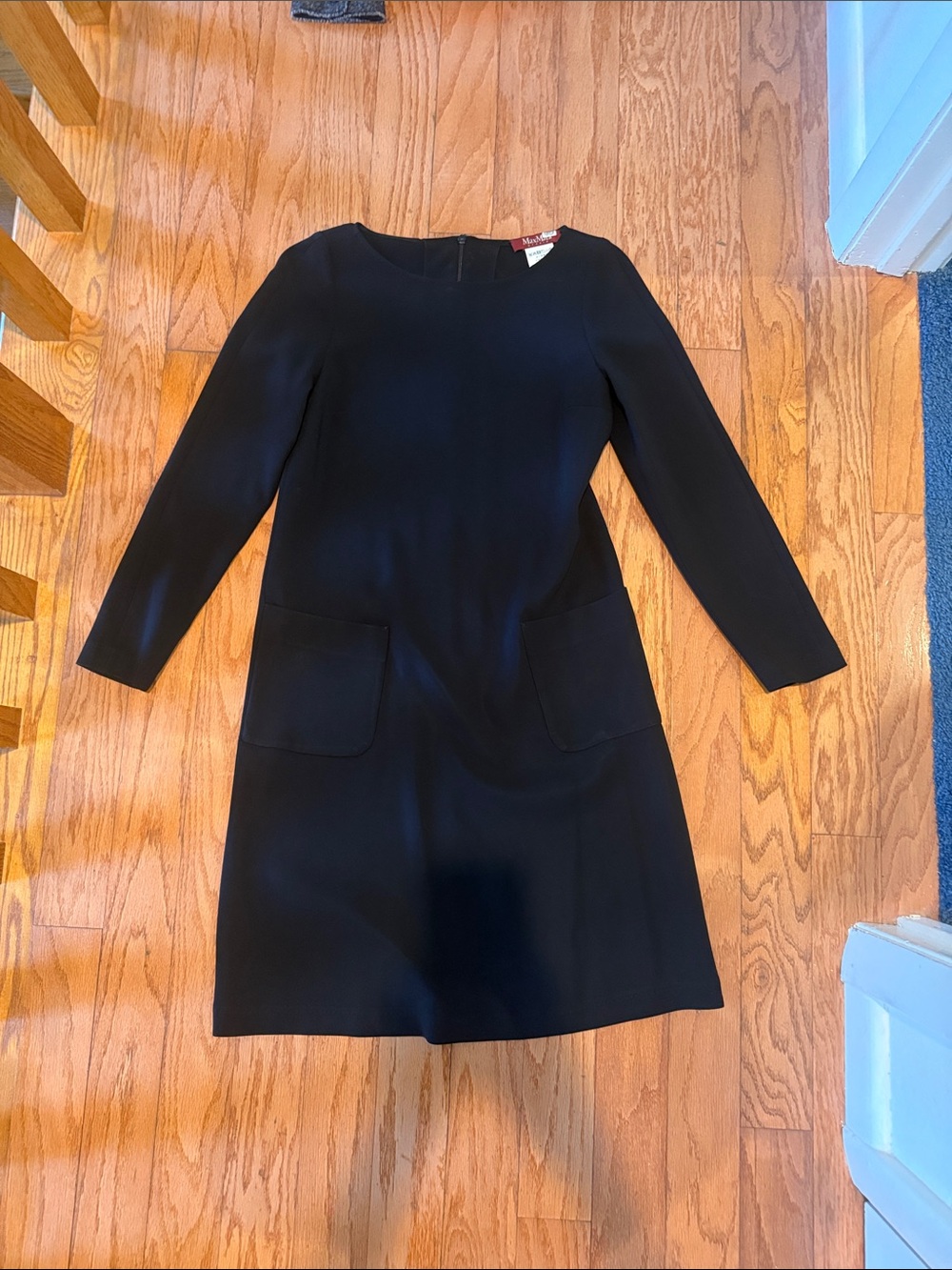 MaxMara Black Long-Sleeve Pocket Shift Dress